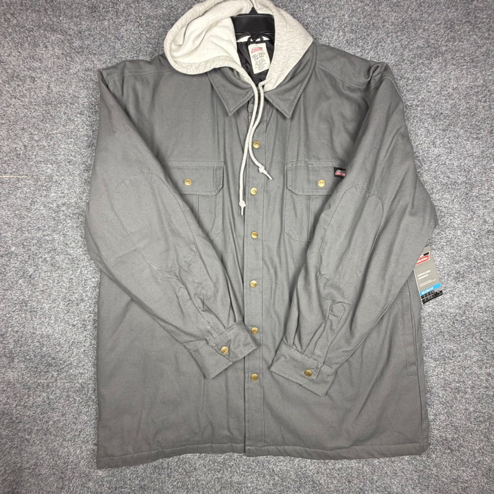 Genuine Dickies Mens Gray Canvas Lined Overshirt Hooded Jacket 2XL 5211CH-3B NWT